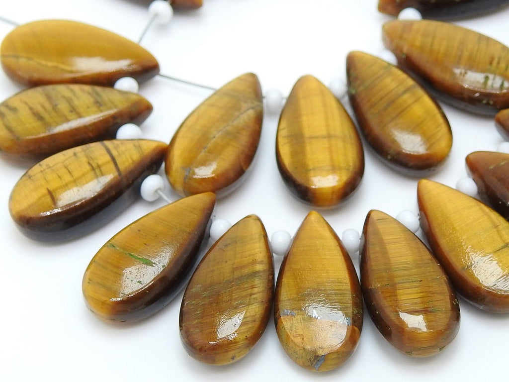 Tiger Eye Teardrop Pendants | 10pc 15x7mm Smooth Natural Gemstone Beads for Earring Making | Wholesale Jewelry Supplies PME-CY3