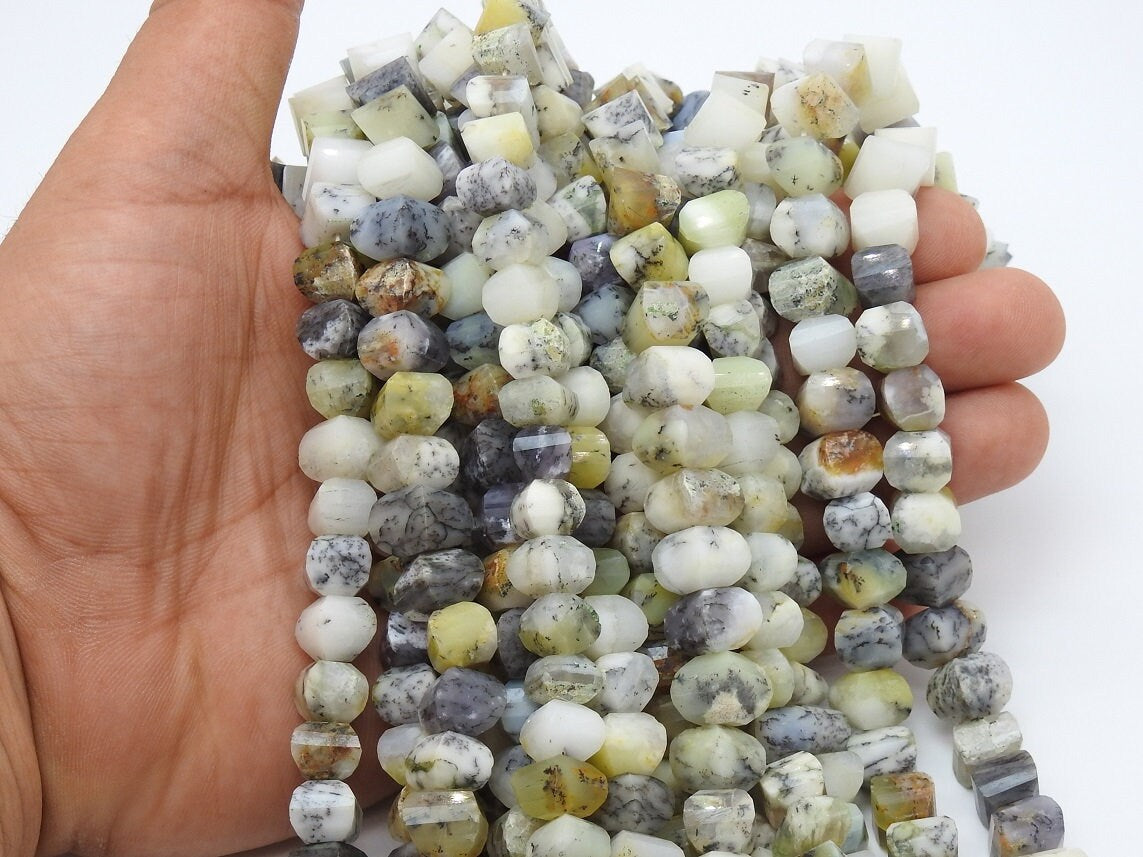 Natural Dendrite Opal Faceted Twisted Beads 10X10 to 8X8MM Tapered Strand 10 Inch Autumn Stone Loose Beads for Jewelry Making Supplies