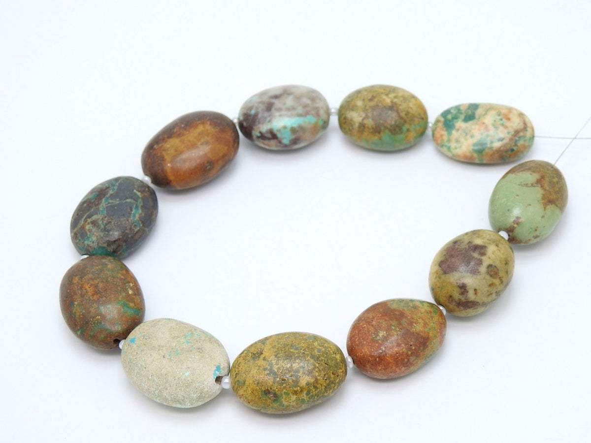 Natural Mexican Turquoise Smooth Oval Tumble Beads | 11 Pieces Strand 25x17-20x15mm | Wholesale Jewelry Making Supplies New Arrival
