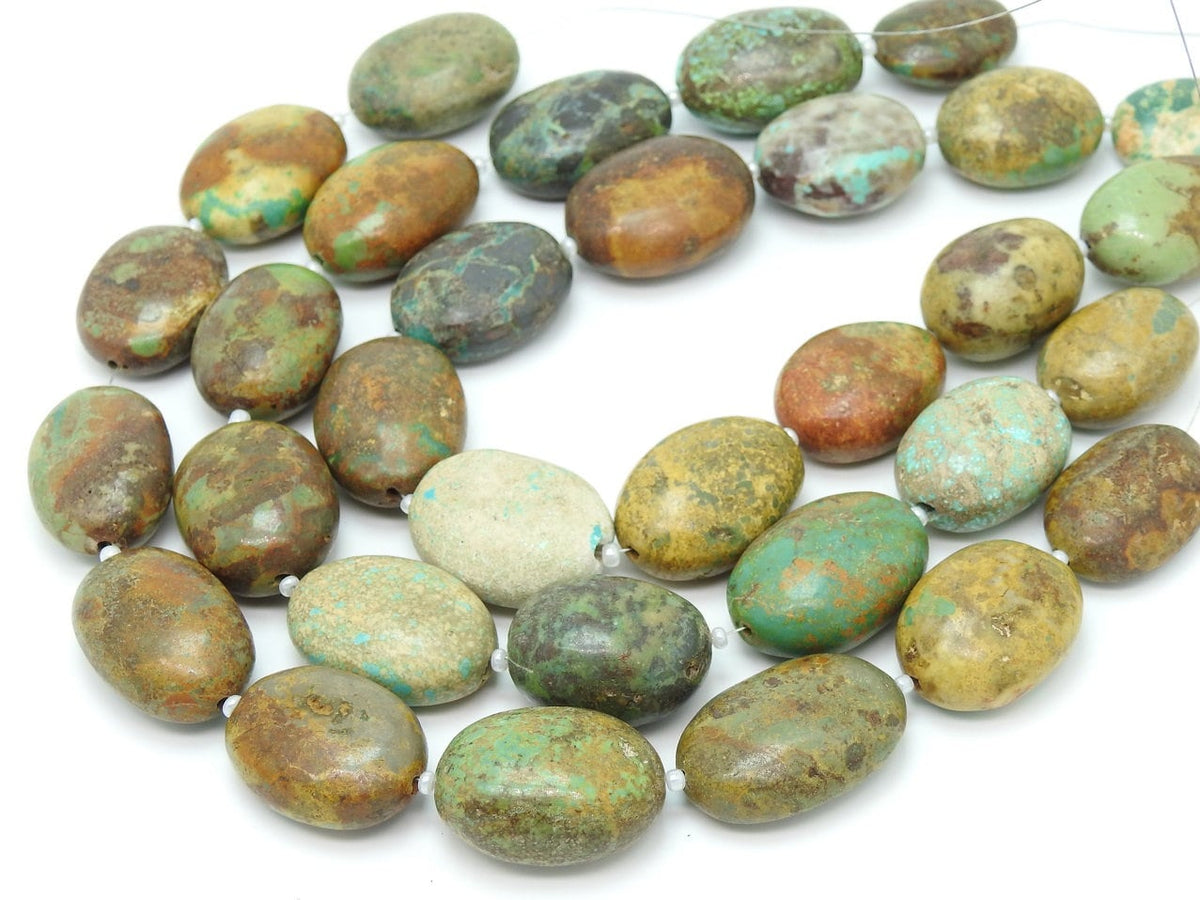 Natural Mexican Turquoise Smooth Oval Tumble Beads | 11 Pieces Strand 25x17-20x15mm | Wholesale Jewelry Making Supplies New Arrival
