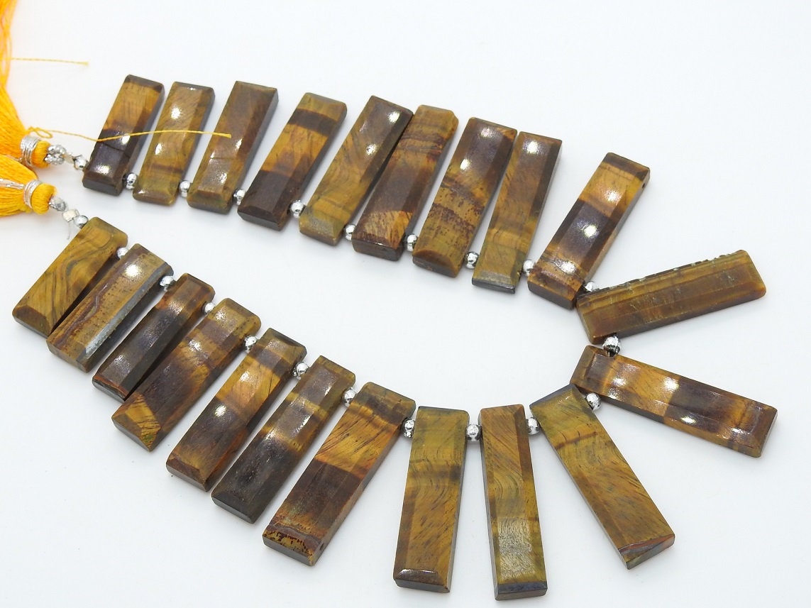 Natural Tiger Eye Faceted Baguette Shape Bead 9Inches 35X9To18X9MM Approx Wholesaler Supplies Natural Stone Bead Strand PME-BR8