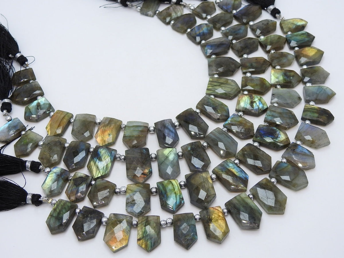 Natural Labradorite Faceted Pentagon Briolette Beads Multi Flash Fire 16pc Strand 21x15-14x11mm Flashy Loose Stone Jewelry Making Supply