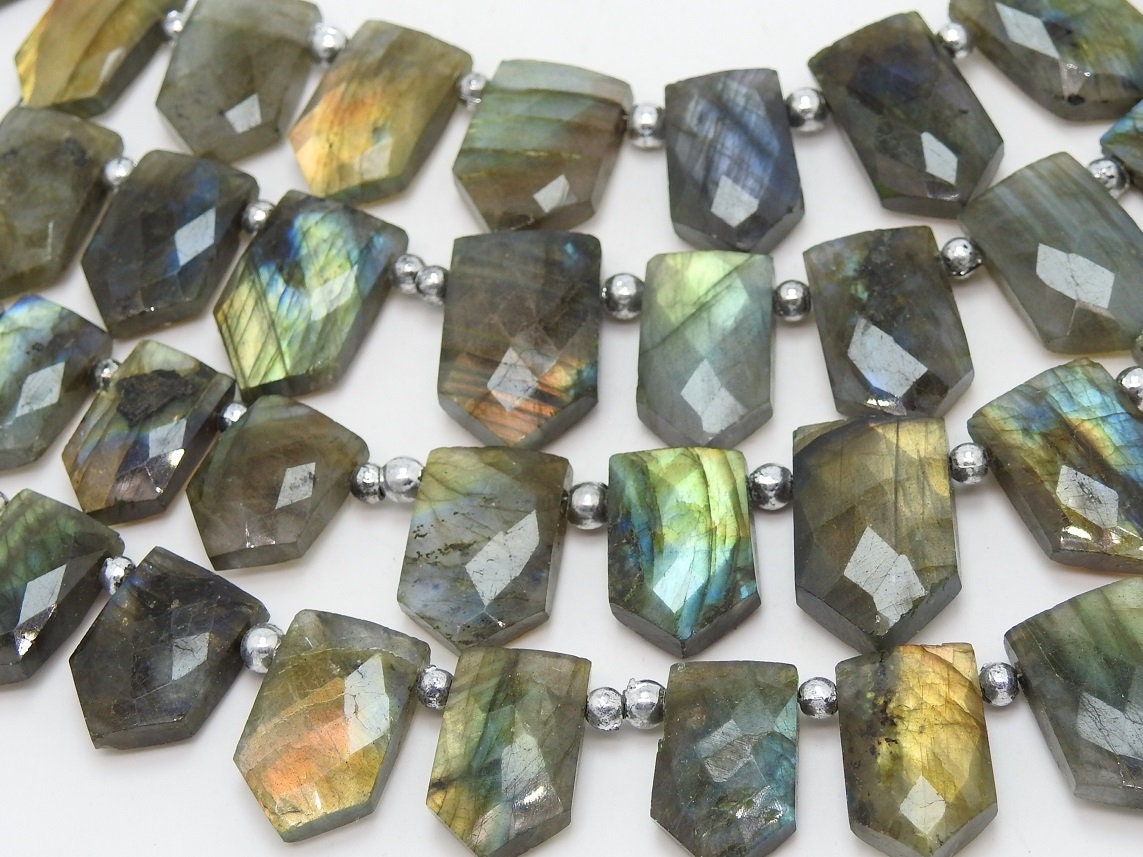 Natural Labradorite Faceted Pentagon Briolette Beads Multi Flash Fire 16pc Strand 21x15-14x11mm Flashy Loose Stone Jewelry Making Supply