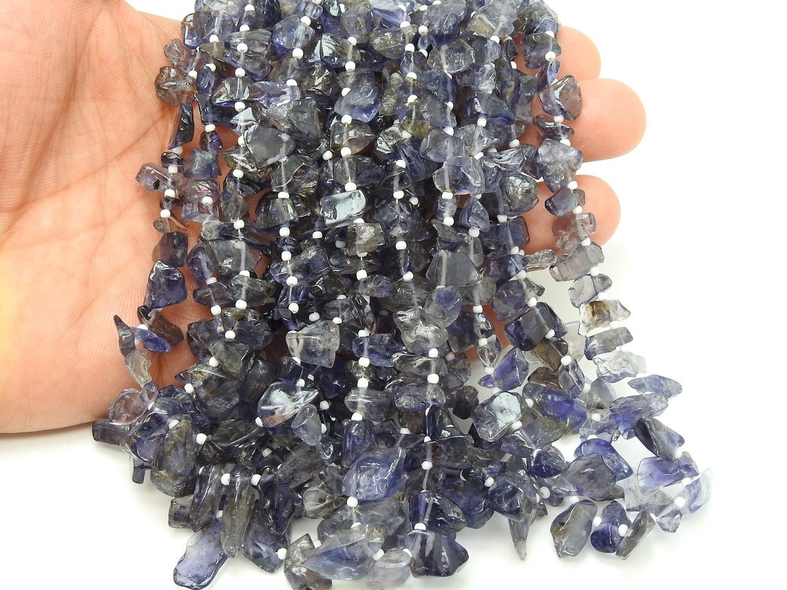 Natural Iolite Polished Rough Beads, 16" Strand Uncut Chips Slabs Slices, Briolette Wholesale Gemstone Supplies for Anklet Necklace DIY R5