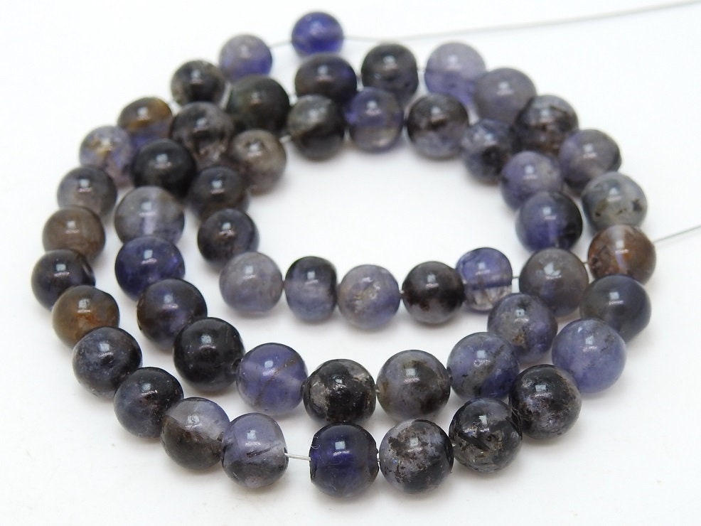 Natural Iolite Smooth Sphere Ball Round Bead 16Inches Strand For Jewelry Making Wholesaler Supplies Genuine Gemstone Loose Spacer Craft DIY
