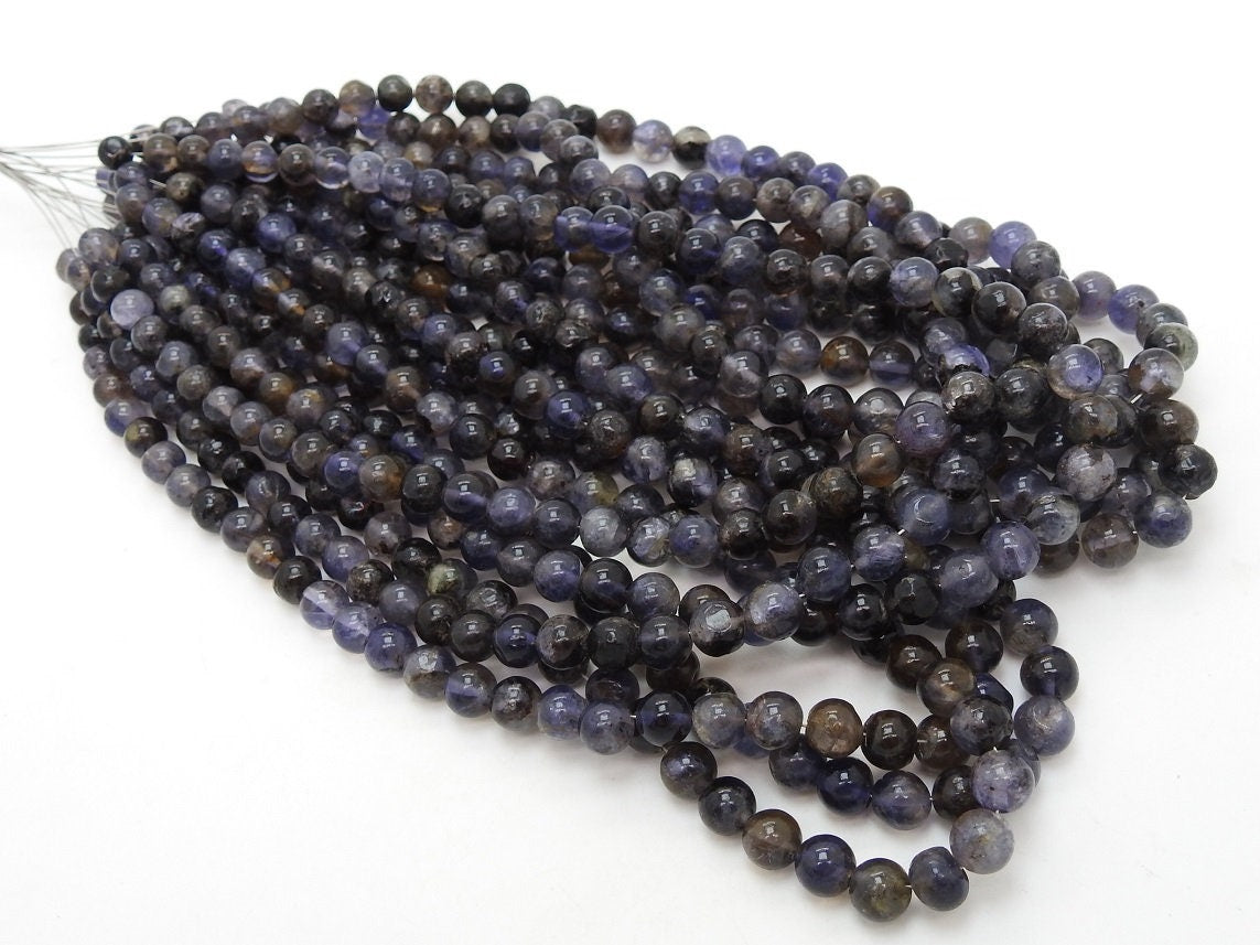 Natural Iolite Smooth Sphere Ball Round Bead 16Inches Strand For Jewelry Making Wholesaler Supplies Genuine Gemstone Loose Spacer Craft DIY