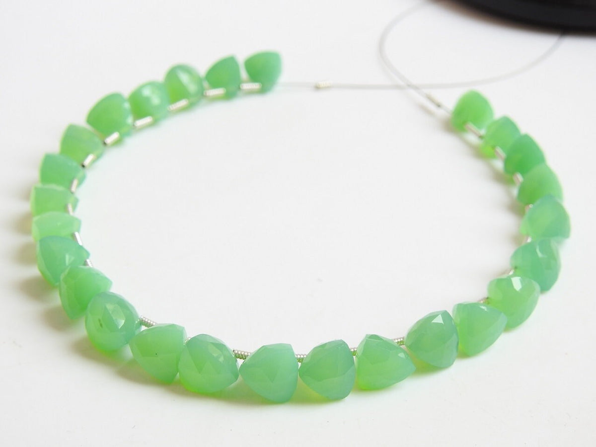 Natural Chrysoprase Green Chalcedony Faceted Trillion Beads 12 Piece Strand Jewelry Making Supplies PME-CY1
