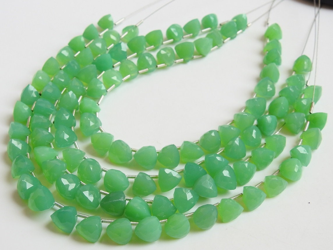 Natural Chrysoprase Green Chalcedony Faceted Trillion Beads 12 Piece Strand Jewelry Making Supplies PME-CY1