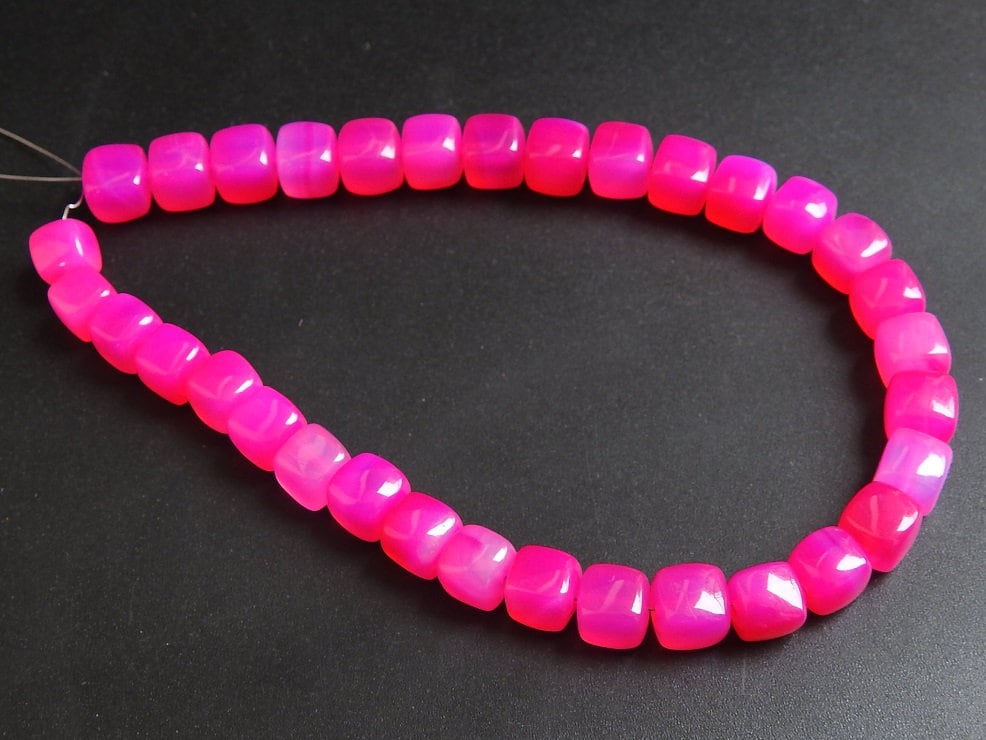 Pink Chalcedony Cube Beads, Smooth Polished Box Shape 9 Inch Strand, Wholesale Price Rubellite Color Loose Gemstone for DIY Jewelry Crafts
