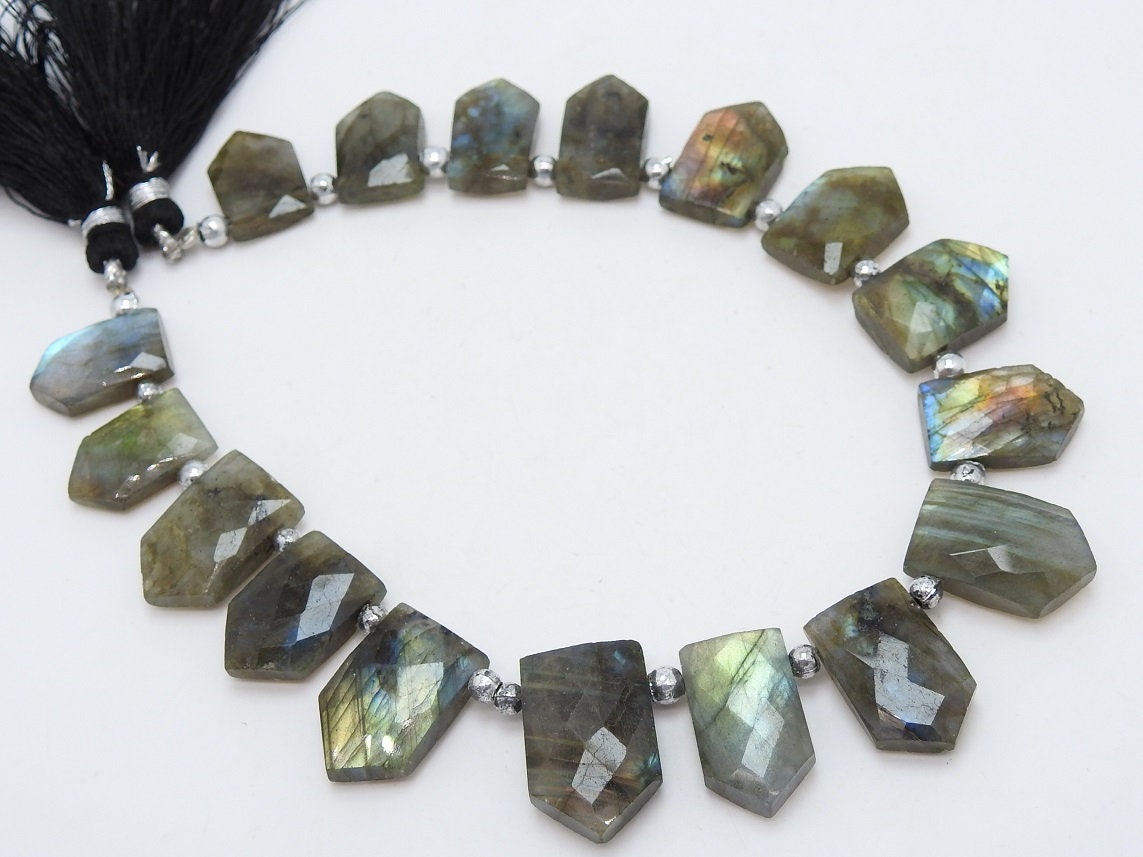 Natural Labradorite Faceted Pentagon Briolette Beads Multi Flash Fire 16pc Strand 21x15-14x11mm Flashy Loose Stone Jewelry Making Supply
