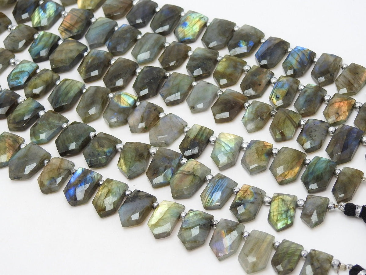 Natural Labradorite Faceted Pentagon Briolette Beads Multi Flash Fire 16pc Strand 21x15-14x11mm Flashy Loose Stone Jewelry Making Supply