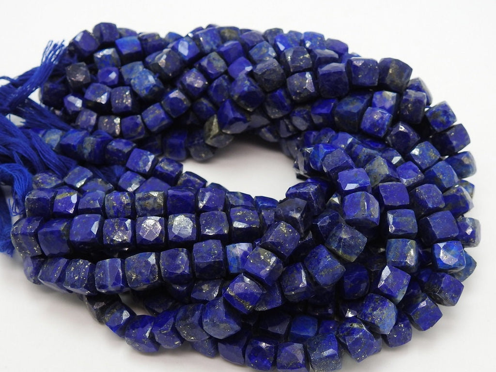 Lapis Lazuli Faceted Cube Beads Cuboid Shape 10 Inch Strand 7-8MM Approx Wholesale Supplies Natural Stone Crafting Beads Bulk Supply PME-CB2
