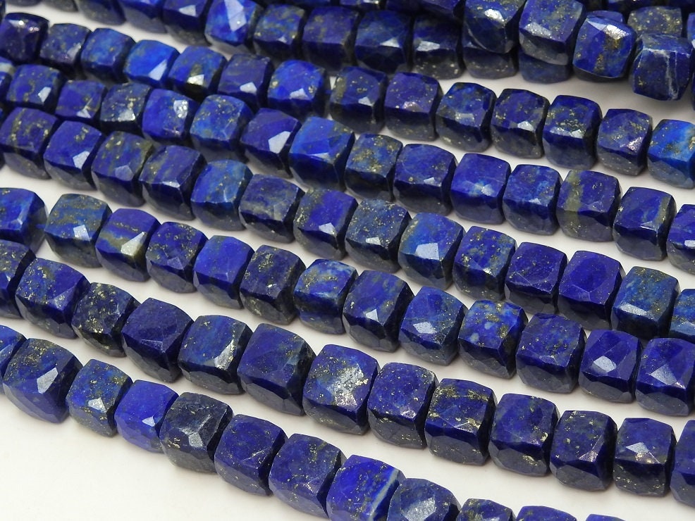 Lapis Lazuli Faceted Cube Beads Cuboid Shape 10 Inch Strand 7-8MM Approx Wholesale Supplies Natural Stone Crafting Beads Bulk Supply PME-CB2