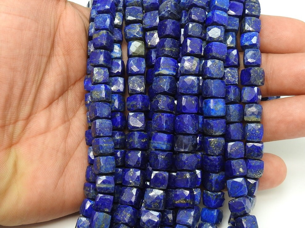 Lapis Lazuli Faceted Cube Beads Cuboid Shape 10 Inch Strand 7-8MM Approx Wholesale Supplies Natural Stone Crafting Beads Bulk Supply PME-CB2