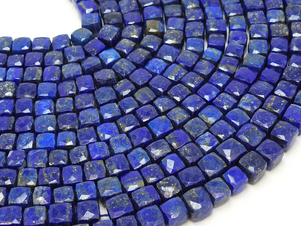 Lapis Lazuli Faceted Cube Beads Cuboid Shape 10 Inch Strand 7-8MM Approx Wholesale Supplies Natural Stone Crafting Beads Bulk Supply PME-CB2
