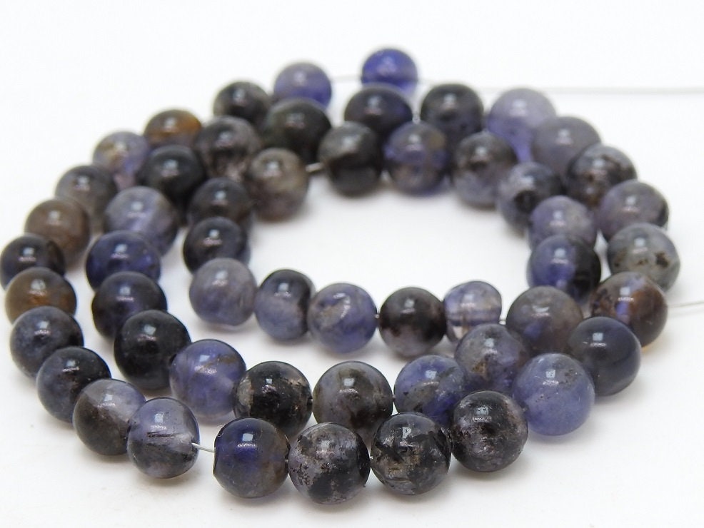 Natural Iolite Smooth Sphere Ball Round Bead 16Inches Strand For Jewelry Making Wholesaler Supplies Genuine Gemstone Loose Spacer Craft DIY