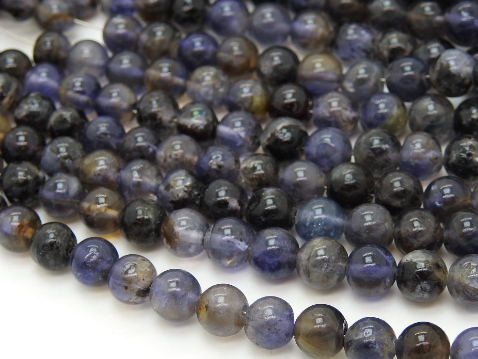 Natural Iolite Smooth Sphere Ball Round Bead 16Inches Strand For Jewelry Making Wholesaler Supplies Genuine Gemstone Loose Spacer Craft DIY