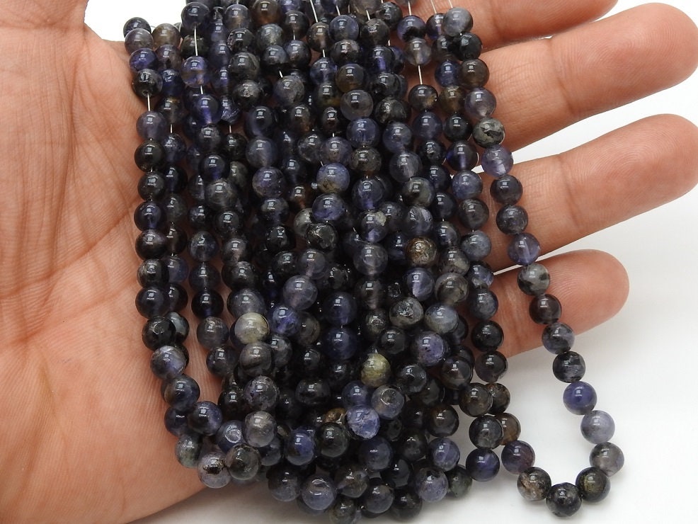 Natural Iolite Smooth Sphere Ball Round Bead 16Inches Strand For Jewelry Making Wholesaler Supplies Genuine Gemstone Loose Spacer Craft DIY