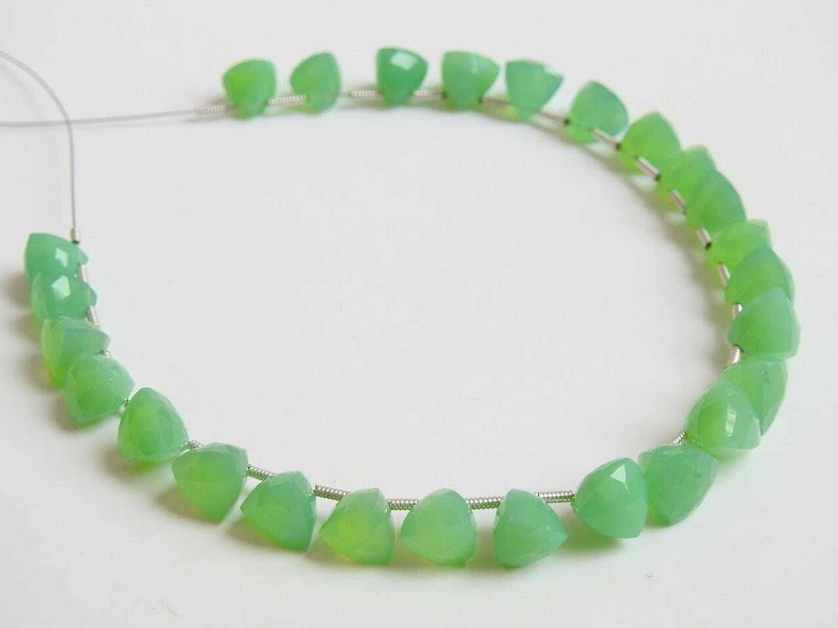 Natural Chrysoprase Green Chalcedony Faceted Trillion Beads 12 Piece Strand Jewelry Making Supplies PME-CY1