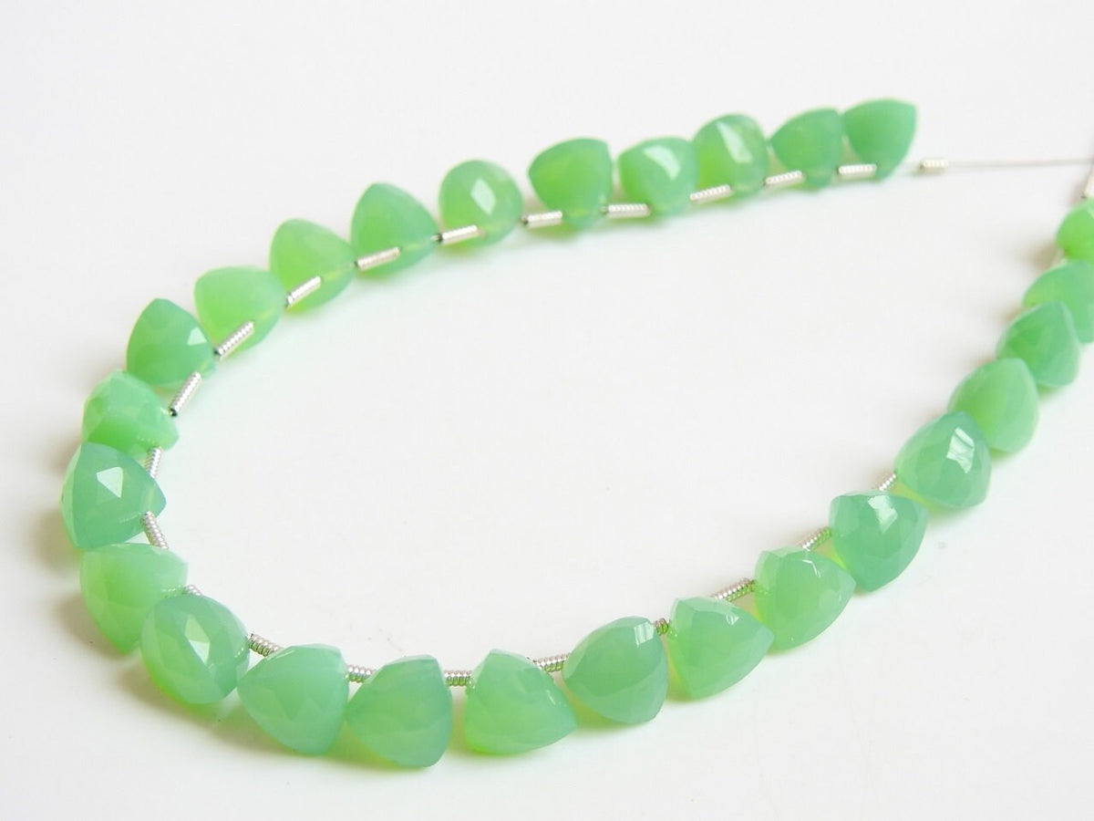 Natural Chrysoprase Green Chalcedony Faceted Trillion Beads 12 Piece Strand Jewelry Making Supplies PME-CY1
