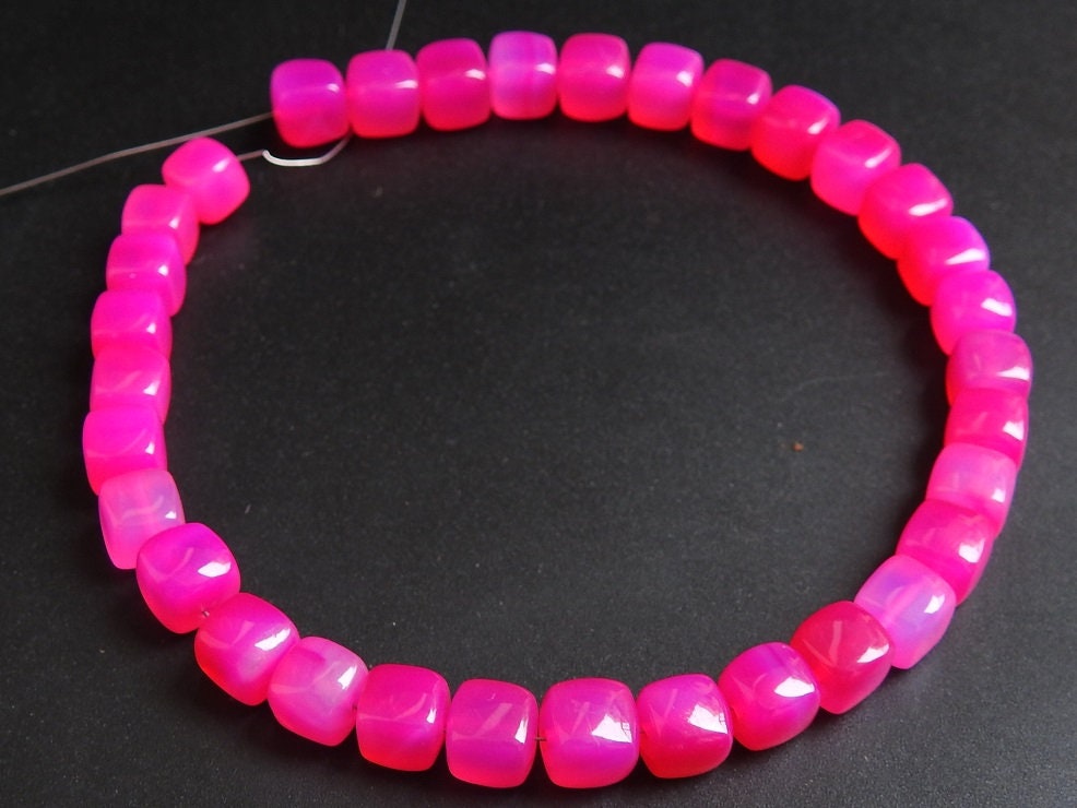 Pink Chalcedony Cube Beads, Smooth Polished Box Shape 9 Inch Strand, Wholesale Price Rubellite Color Loose Gemstone for DIY Jewelry Crafts