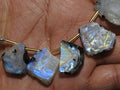 White Rainbow Moonstone Polished Slice Strand, 11 Piece 20-25mm Multi Fire Raw Gemstones, Loose Freeform Slabs for Statement Jewelry Making