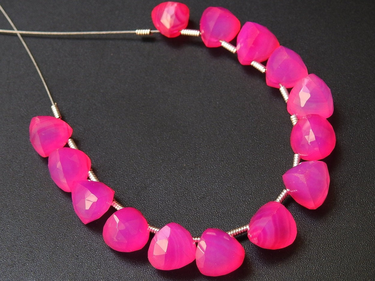 Rubellite Hot Pink Chalcedony Micro Faceted Trillions 8X8To7X7MM Approx, 14Piece Triangle Briolette Loose Stone Wholesaler Supplies PME-CY1