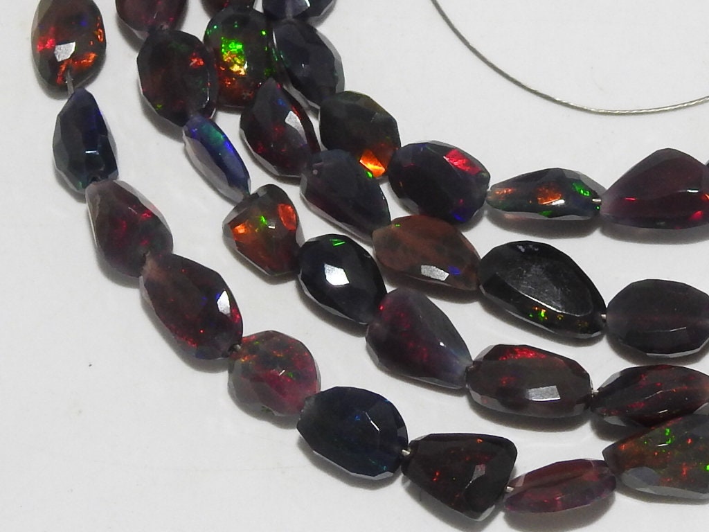 Ethiopian Black Fire Opal Nugget Beads 12 Inches, Faceted Multi Flashy Gemstone Strand 8x5-5x4mm, October Birthstone Loose Beads DIY