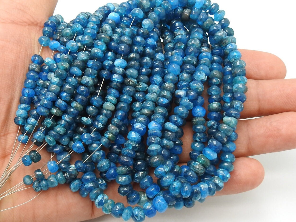 Natural Neon Blue Apatite Smooth Rondelle Bead 16 Inch Strand Wholesale Gemstone Supplies For Jewelry Making WB-6