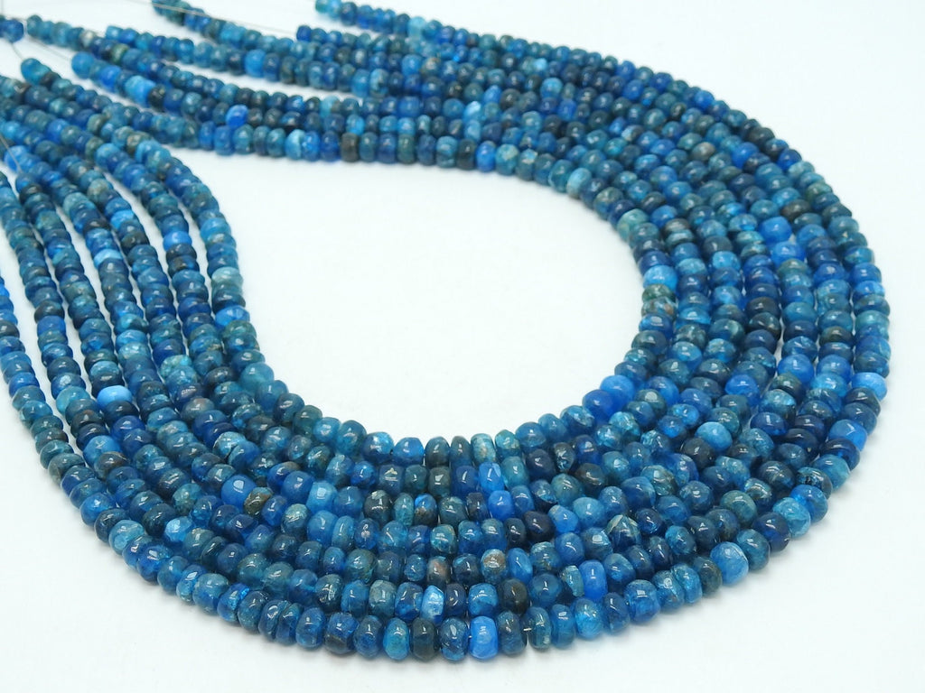 Natural Neon Blue Apatite Smooth Rondelle Bead 16 Inch Strand Wholesale Gemstone Supplies For Jewelry Making WB-6