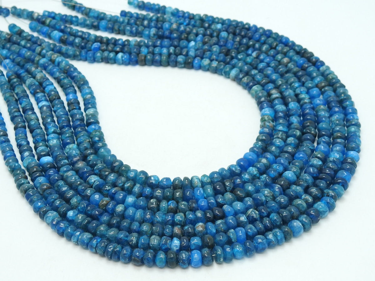 Natural Neon Blue Apatite Smooth Rondelle Bead 16 Inch Strand Wholesale Gemstone Supplies For Jewelry Making WB-6