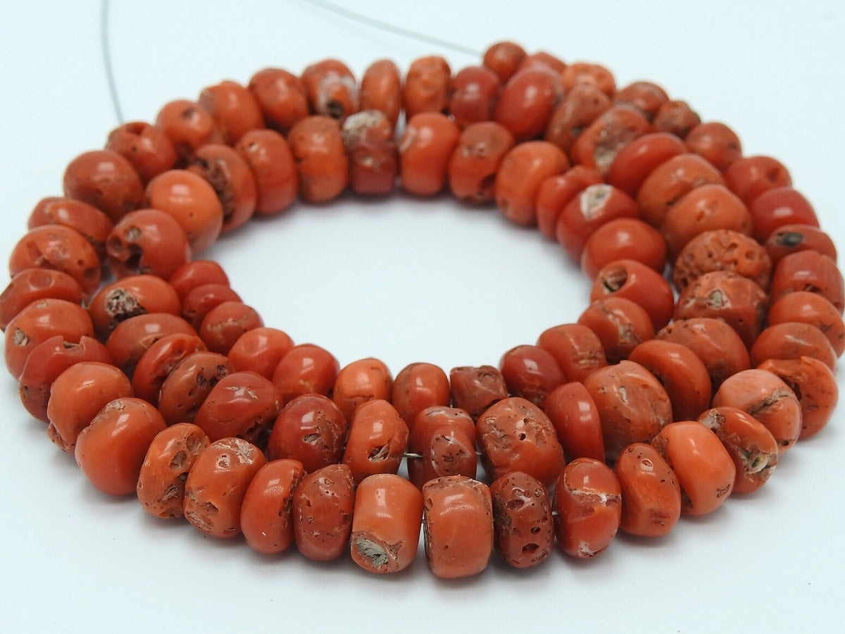 Natural Red Coral Smooth Roundel Beads 8 Inch Strand for Jewelry Making Supplies BK-CR2