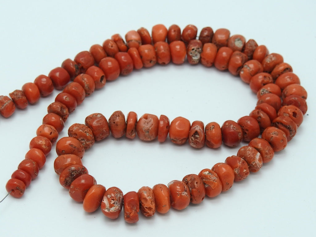 Natural Red Coral Smooth Roundel Beads 8 Inch Strand for Jewelry Making Supplies BK-CR2