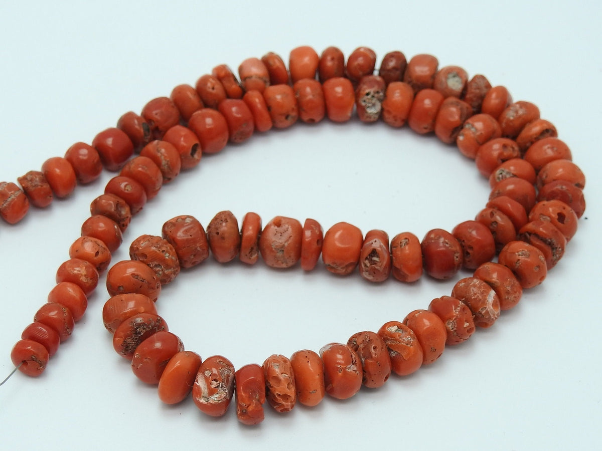 Natural Red Coral Smooth Roundel Beads 8 Inch Strand for Jewelry Making Supplies BK-CR2