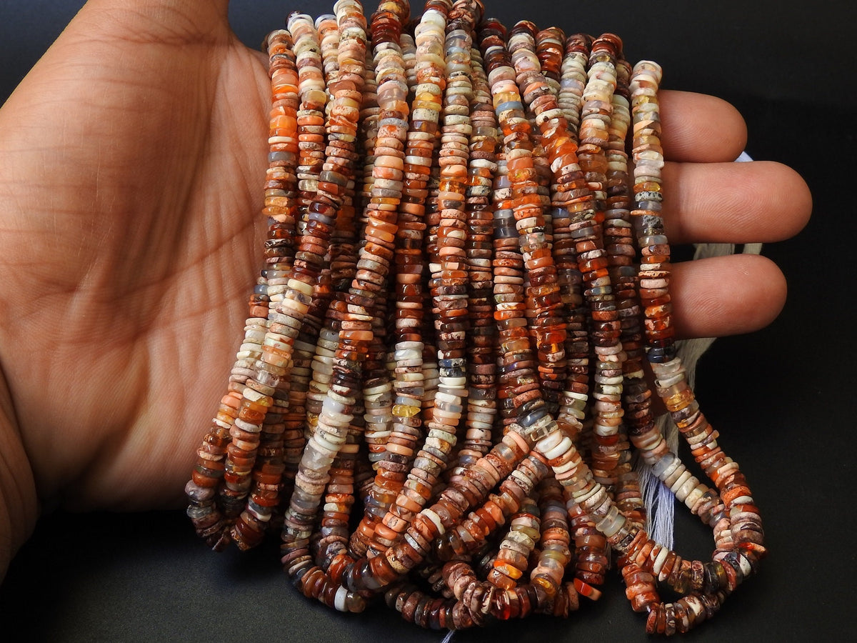 Mexican Opal Smooth Tire Button Coin Bead 16Inch Strand Natural Stone MS-T2