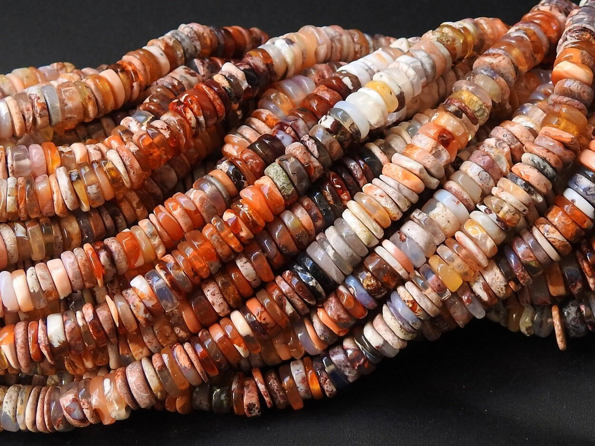 Mexican Opal Smooth Tire Button Coin Bead 16Inch Strand Natural Stone MS-T2