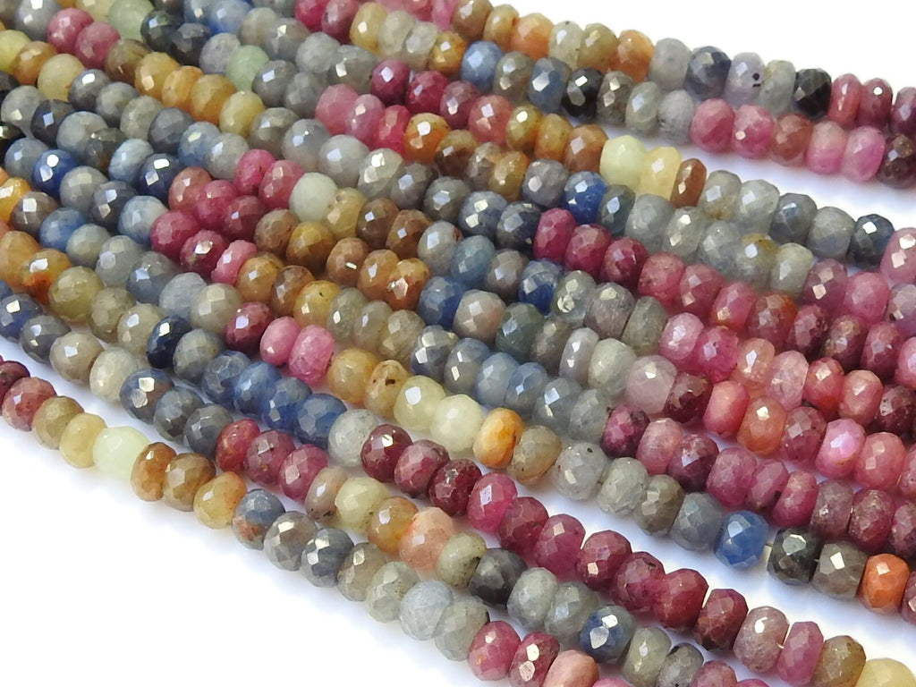 Natural Multi Shaded Sapphire Faceted Rondell Beads 16Inches Strand Loose Gemstone for Jewelry Making Wholesaler Supplies Craft DIY PME-B6