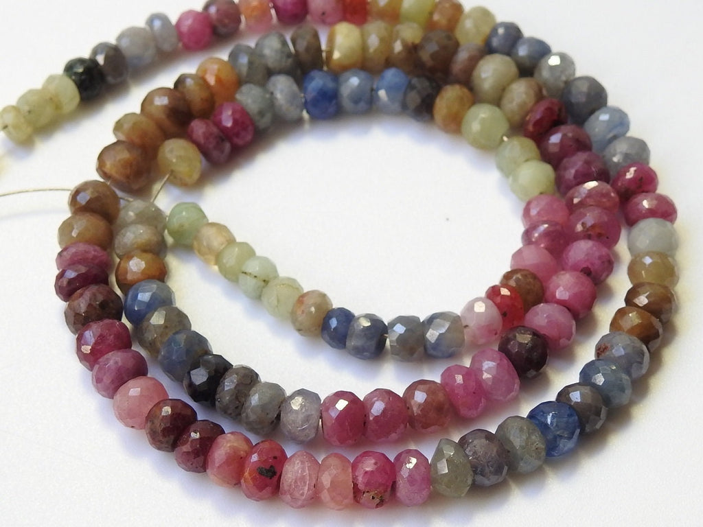 Natural Multi Shaded Sapphire Faceted Rondell Beads 16Inches Strand Loose Gemstone for Jewelry Making Wholesaler Supplies Craft DIY PME-B6