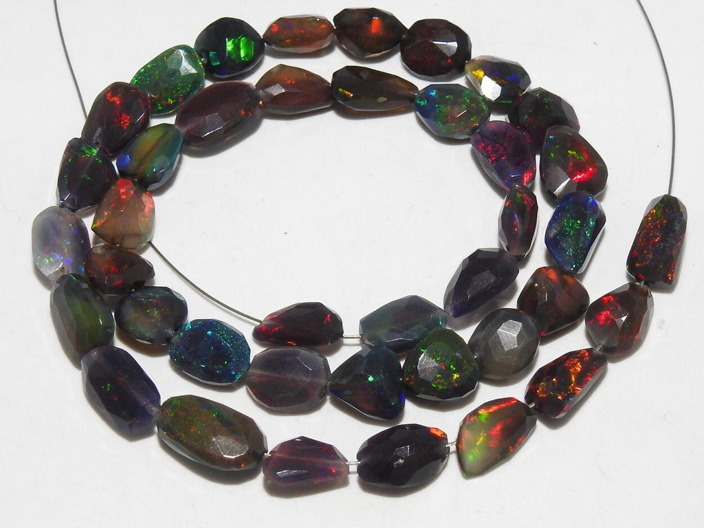 Ethiopian Black Fire Opal Nugget Beads 12 Inches, Faceted Multi Flashy Gemstone Strand 8x5-5x4mm, October Birthstone Loose Beads DIY