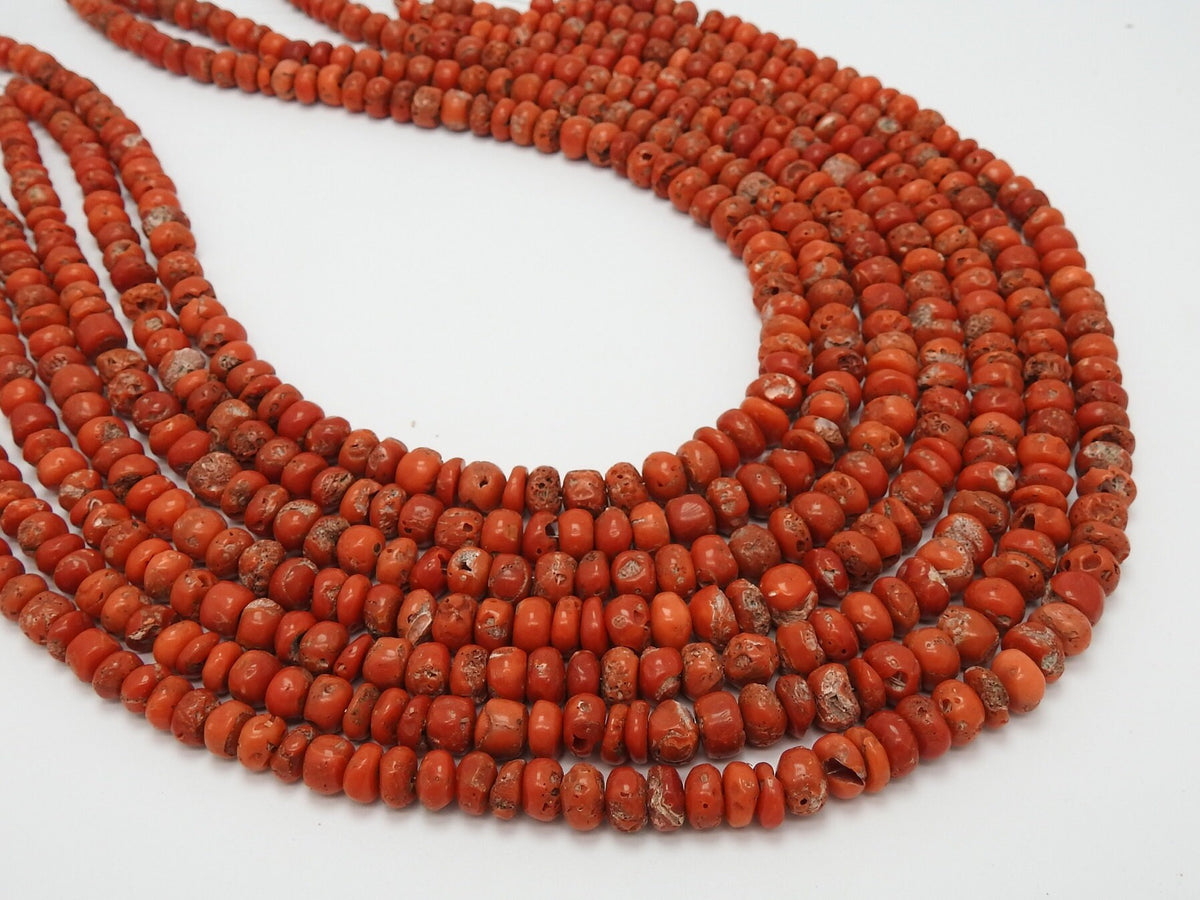 Natural Red Coral Smooth Roundel Beads 8 Inch Strand for Jewelry Making Supplies BK-CR2