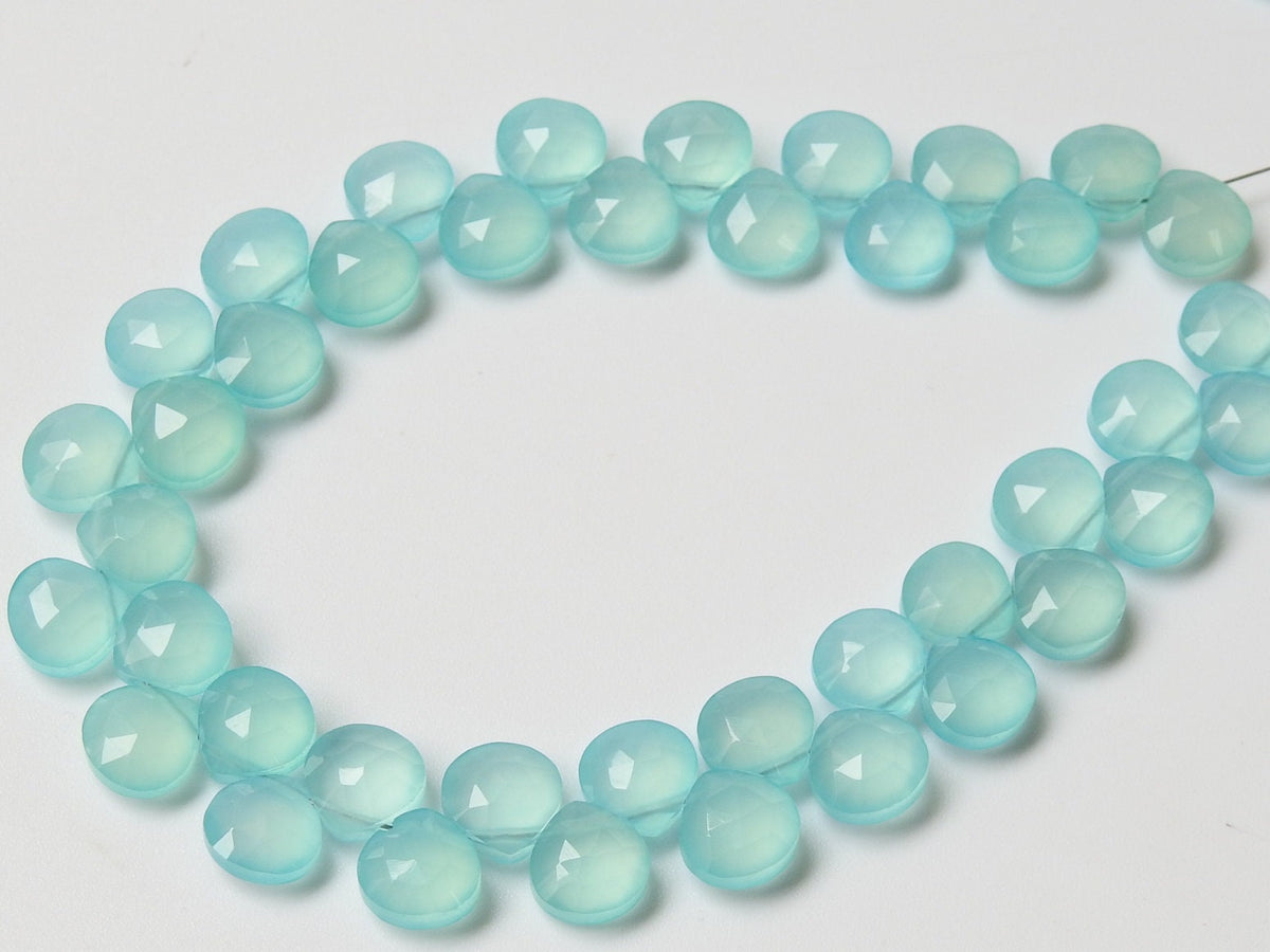 Aqua Blue Chalcedony Beads Micro Faceted Heart Teardrop 8x8mm 8Inch Strand Natural Loose Gemstone Wholesaler Supply PME-CY2