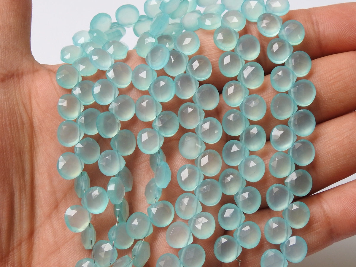Aqua Blue Chalcedony Beads Micro Faceted Heart Teardrop 8x8mm 8Inch Strand Natural Loose Gemstone Wholesaler Supply PME-CY2
