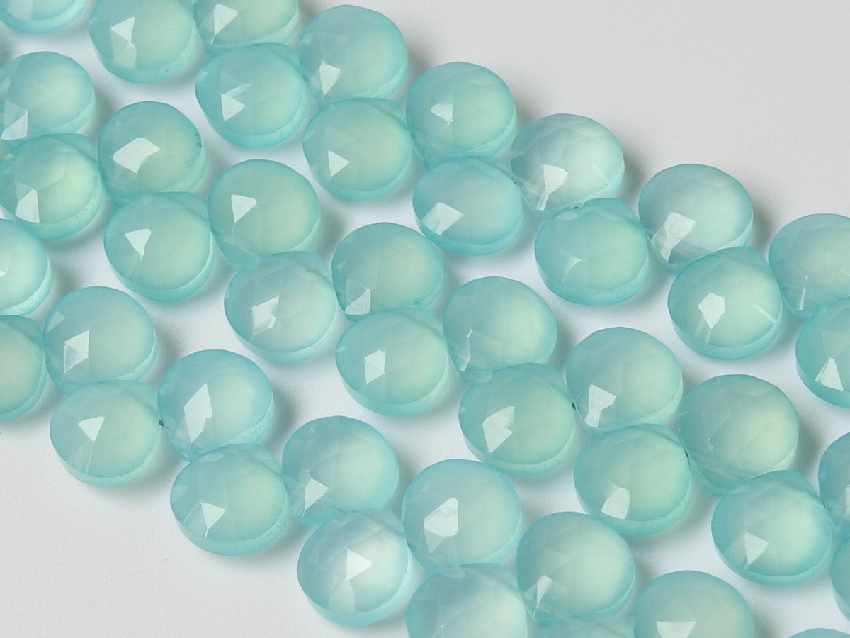 Aqua Blue Chalcedony Beads Micro Faceted Heart Teardrop 8x8mm 8Inch Strand Natural Loose Gemstone Wholesaler Supply PME-CY2