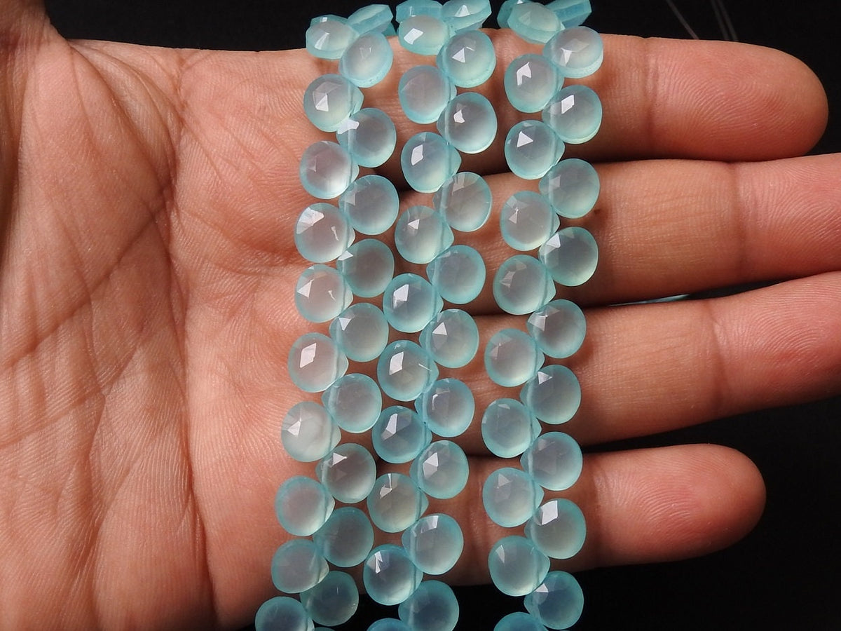 Aqua Blue Chalcedony Beads Micro Faceted Heart Teardrop 8x8mm 8Inch Strand Natural Loose Gemstone Wholesaler Supply PME-CY2