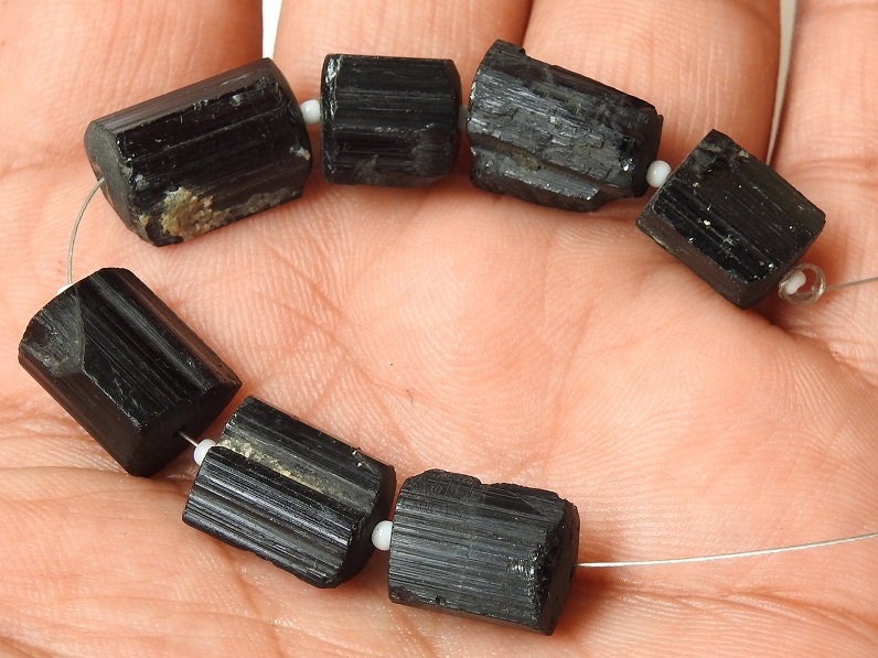 Black Tourmaline Natural Crystals Rough Bead-8Inches Strand -Loose Raw Stone-Minerals Gemstone-Wholesaler Supplies R2