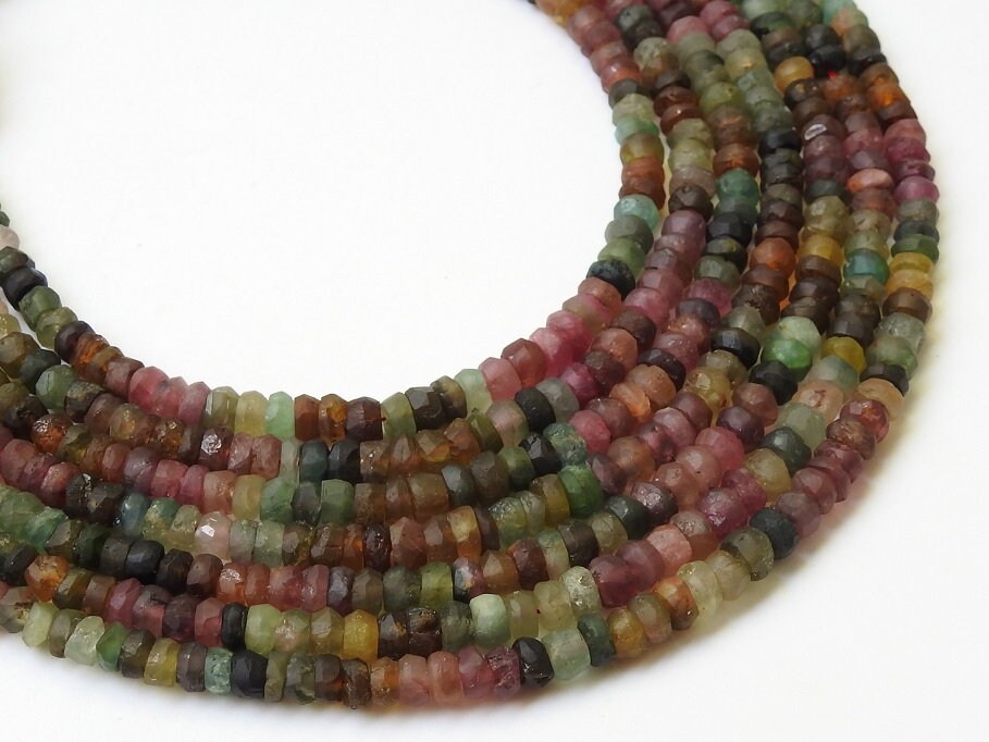 Natural Multi Tourmaline Smooth Matte Beads, 16 Inch Roundel Strand, Polished Stone for Jewelry Making, Wholesale Gemstone Supplies PME-B6