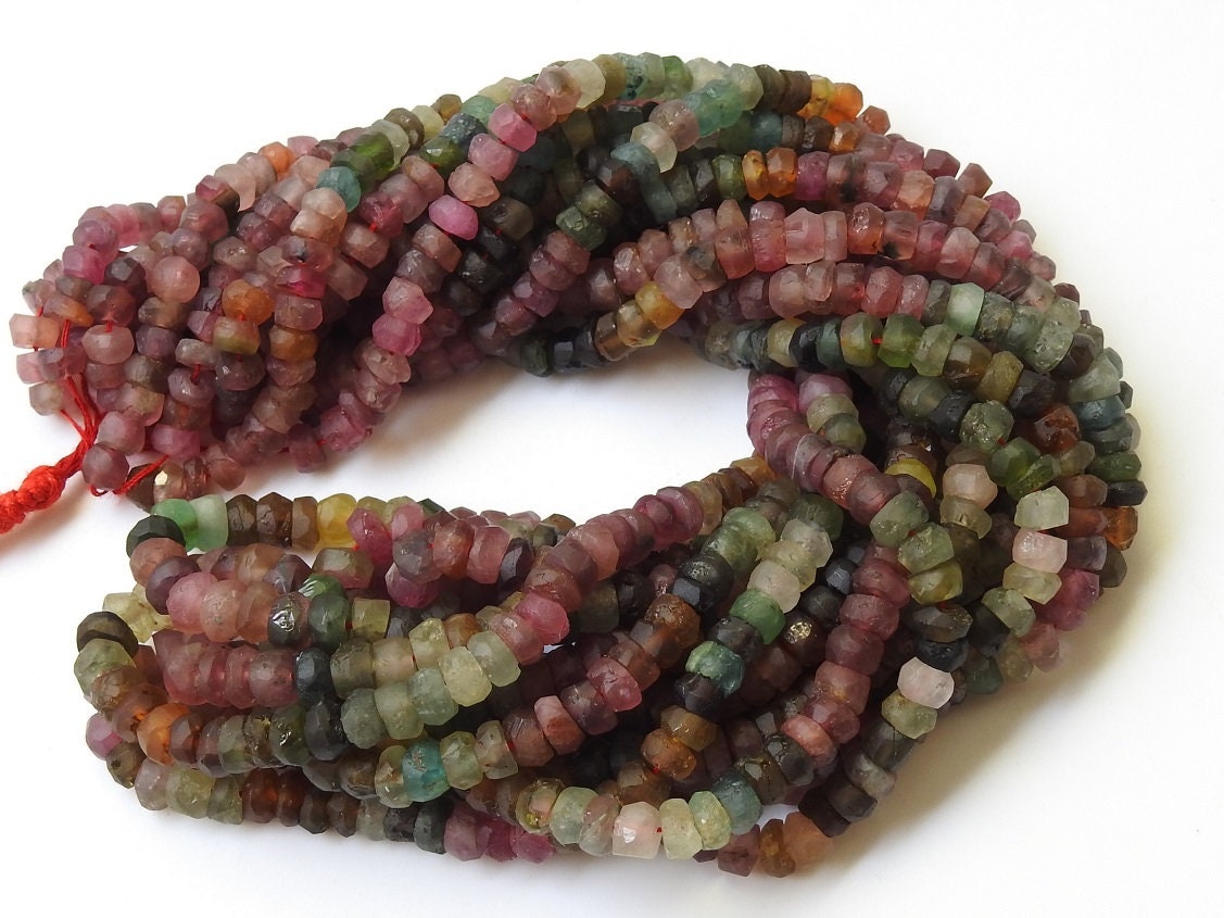 Natural Multi Tourmaline Smooth Matte Beads, 16 Inch Roundel Strand, Polished Stone for Jewelry Making, Wholesale Gemstone Supplies PME-B6