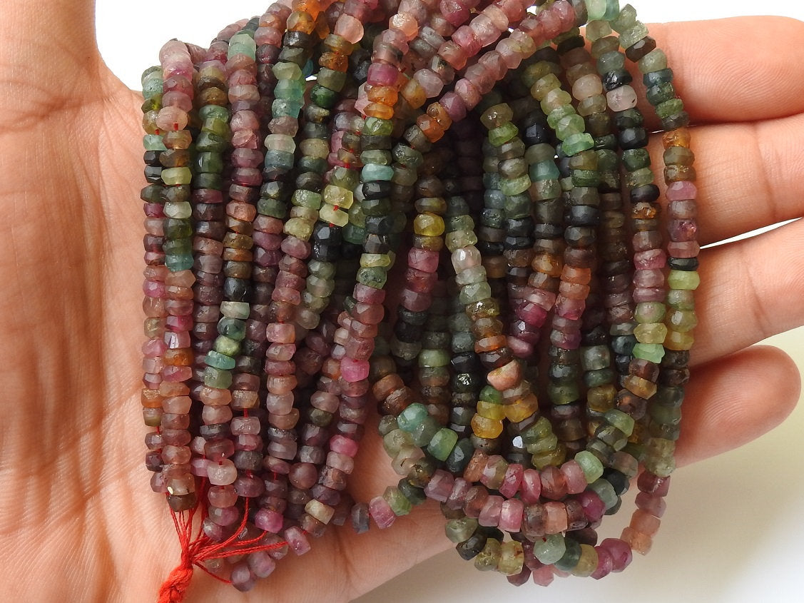 Natural Multi Tourmaline Smooth Matte Beads, 16 Inch Roundel Strand, Polished Stone for Jewelry Making, Wholesale Gemstone Supplies PME-B6