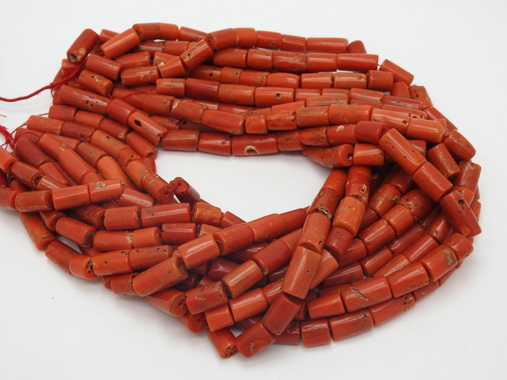 Natural Red Coral Smooth Tube Drum Barrel Shape Bead 14 Inches Strand 5X4 To 10X5MM Approx Wholesale Supplies Gemstone For Jewelry BK-CR2