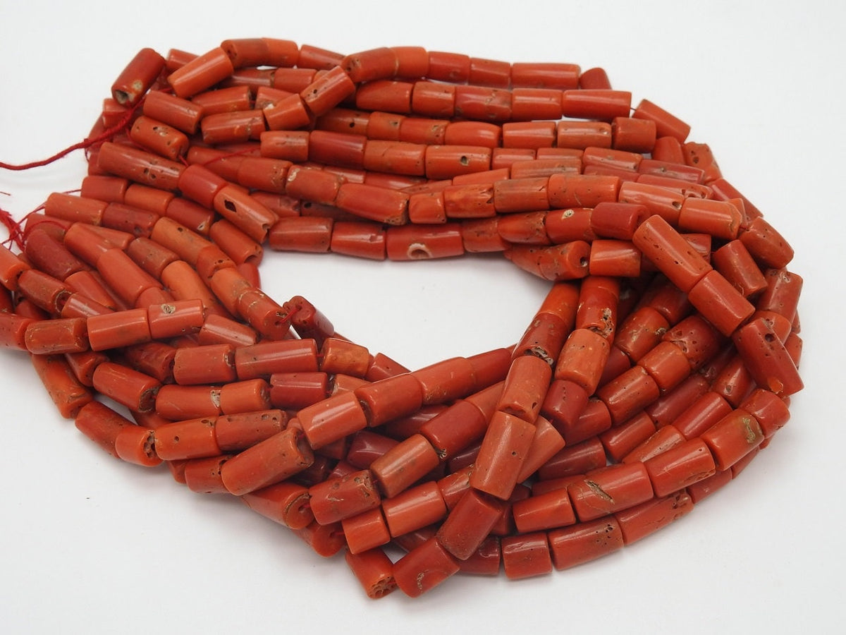 Natural Red Coral Smooth Tube Drum Barrel Shape Bead 14 Inches Strand 5X4 To 10X5MM Approx Wholesale Supplies Gemstone For Jewelry BK-CR2